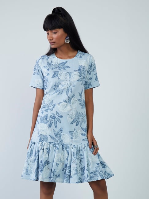 Buy Bombay Paisley by Westside Blue Leaf Patterned Dress for