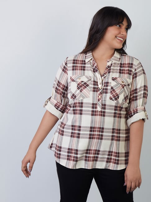 Gia Curves by Westside Ecru Checkered Nora Shirt Price in India