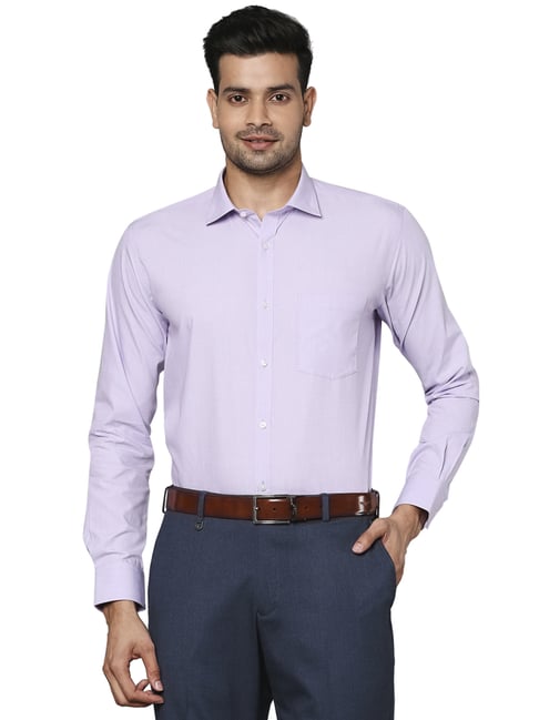 Park Avenue Purple Cotton Slim Fit Self Pattern Shirt