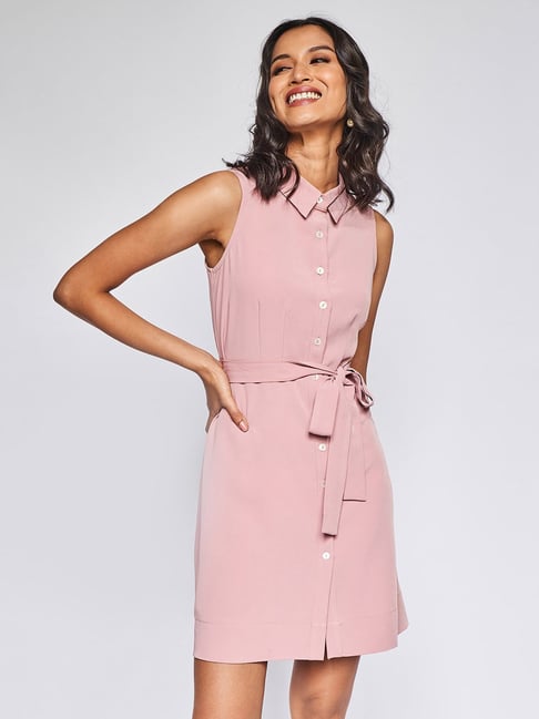 AND Pink Midi Shirt Dress Price in India