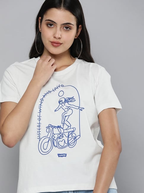 Levi's White Printed Cotton T-Shirt Price in India
