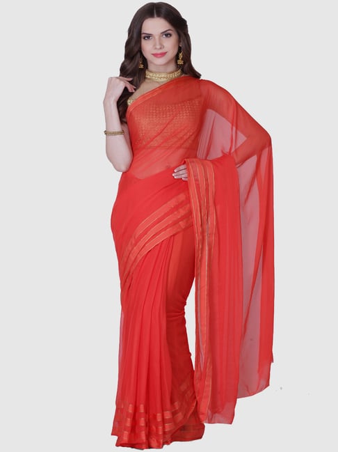Geroo Jaipur Red Woven Saree with unstitched Blouse Price in India