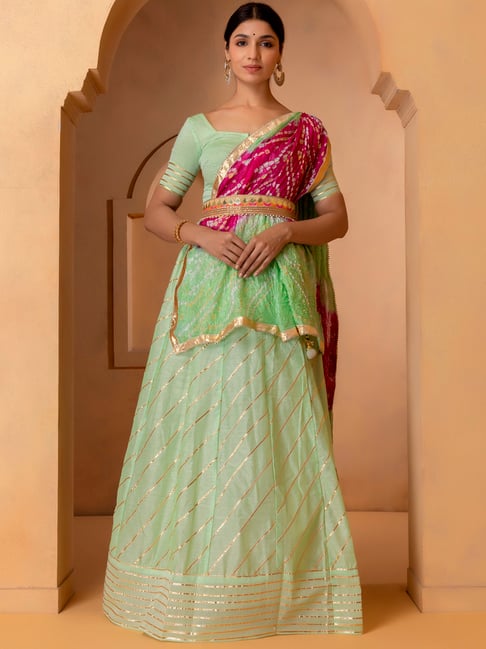 Beige Chanderi Floral Printed Lehenga Set For Girls Design by Yuvrani Jaipur  Kidswear at Pernia's Pop Up Shop 2024