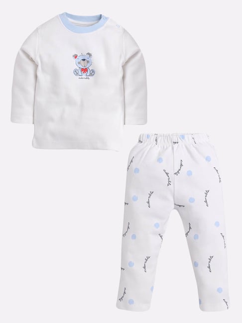 Baby Go Kids White Blue Printed Top with Pyjamas