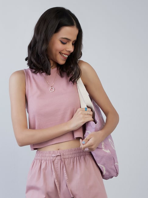 Bombay Paisley by Westside Dusty Pink Ribbed Crop Top Price in India