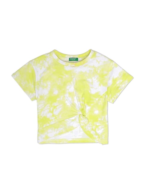 United Colors of Benetton Kids Lime Yellow & White Cotton Over Dyed T-Shirt