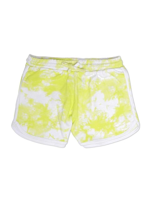 United Colors of Benetton Kids Lime Yellow & White Cotton Over Dyed Shorts