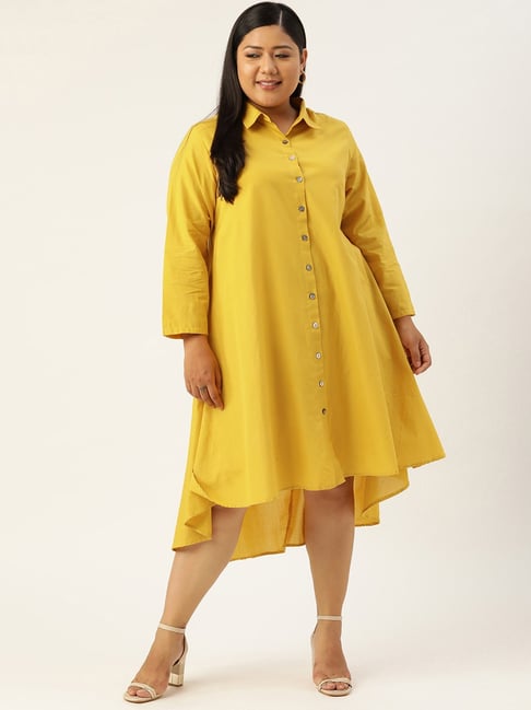 theRebelinme Mustard Midi Shirt Dress