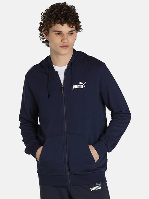 Buy Puma Navy Cotton Regular Fit Logo Printed Hooded Sweatshirts