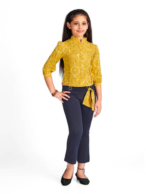 Tiny Girl Mustard & Navy Printed Shirt with Pants