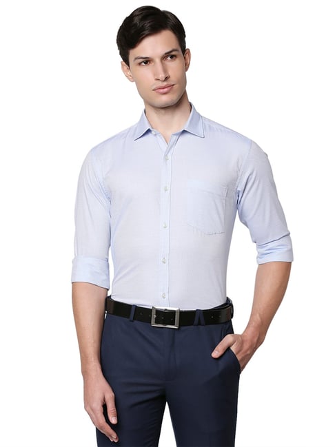 Park Avenue Sky Blue Slim Fit Self Design Shirt