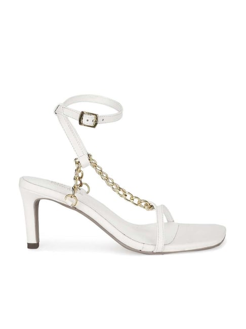 Truffle Collection Women's Pastel White Ankle Strap Stilettos