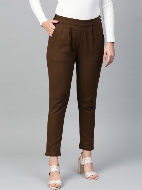 Solid Formal Wear Dark Brown Ladies Cigarette Pants