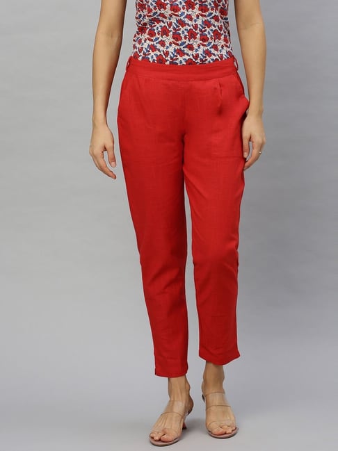 Buy Jaipur Kurti Women Red Solid Trousers  Trousers for Women 2339843   Myntra