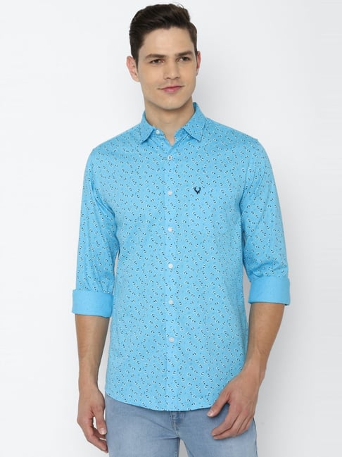 Buy Allen Solly Blue Cotton Slim Fit Printed Shirt for Mens Online @ Tata  CLiQ