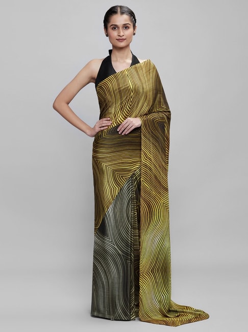 navyasa by liva Olive Green Printed Saree With Unstitched Blouse Price in India