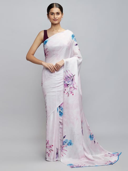 navyasa by liva Pink Floral Print Saree With Unstitched Blouse Price in India