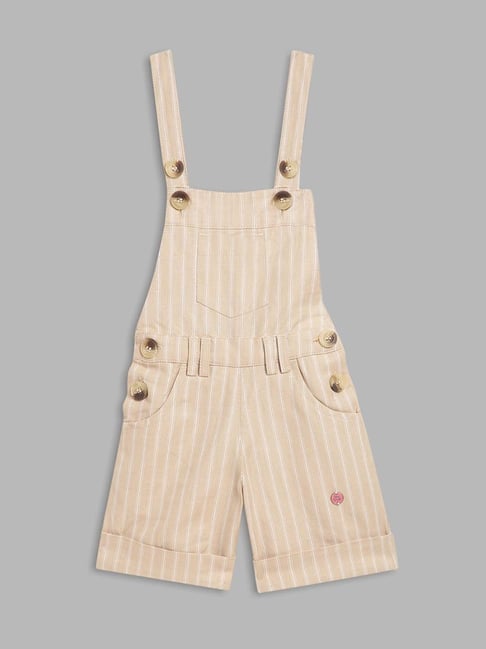 Blue Giraffe Kids Beige Cotton Striped Jumpsuit