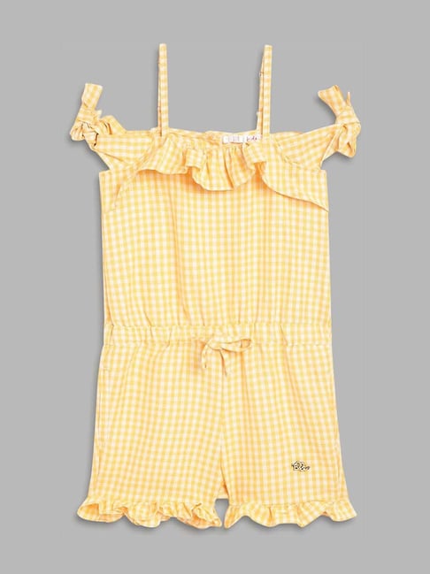 Elle Kids Kids Yellow & White Cotton Chequered Jumpsuit-picture-39