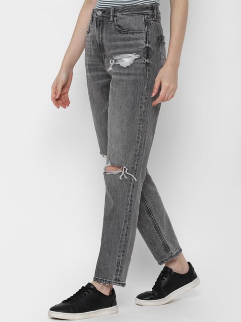 Buy American Eagle Outfitters Grey Distressed Straight Fit Jeans