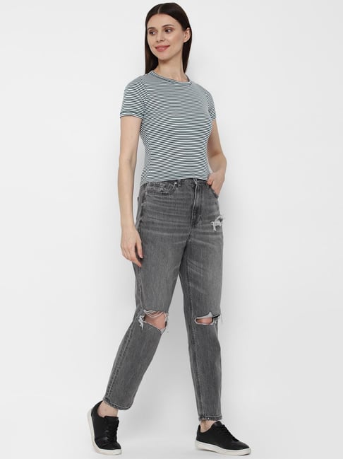 Buy American Eagle Outfitters Grey Distressed Straight Fit Jeans