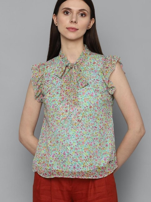 Allen Solly Light Green Floral Print Top Price in India