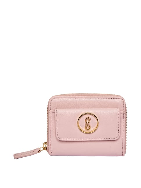 Global Desi Pink Solid Zip Around Wallet for Women