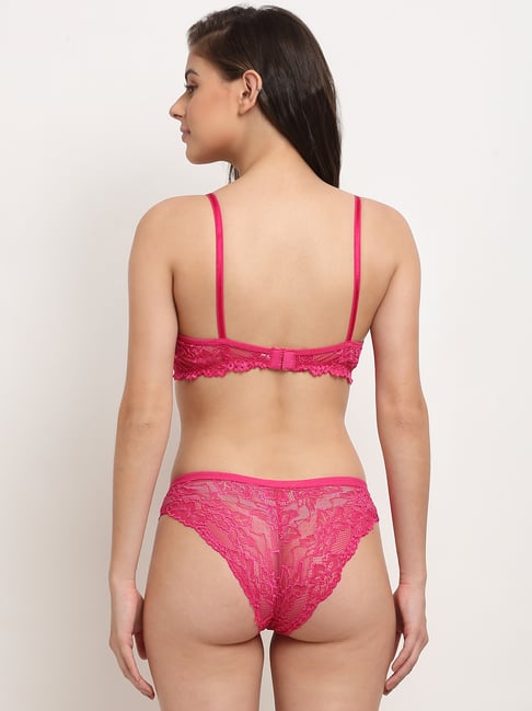 Buy Friskers Pink Self Design Bra & Panty Set for Women's Online