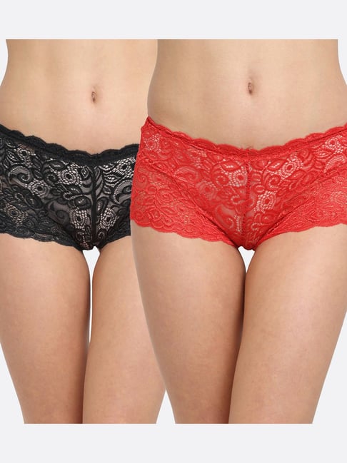 Friskers Red & Black Self Design Panty Set - Pack of 2
