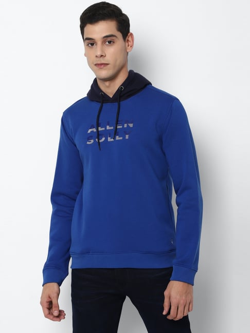 Buy Allen Solly Blue Cotton Regular Fit Colour Block Hooded
