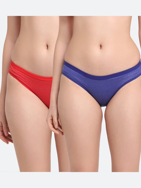 Buy Friskers Red & Blue Printed Panty Set - Pack of 2 for Women's