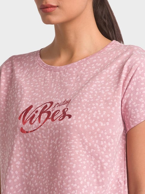 People by Pantaloons Pink Cotton Printed Top