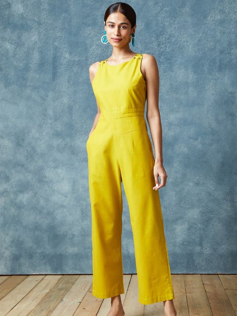 Okhai Passion Gleam Yellow Pure Cotton Hand Woven Jumpsuit-picture-25
