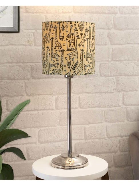 Homesake Chrome Basic Multicolor Steel Bedside Table Lamp With Fabric Shade  Set of