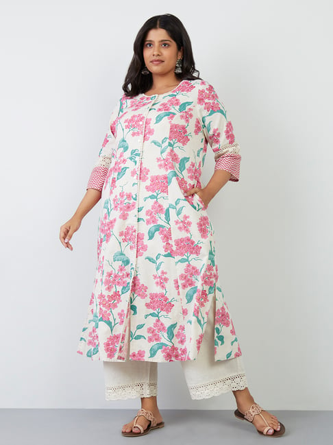 Diza Curves by Westside Off-White Floral Print A-Line Kurta Price in India