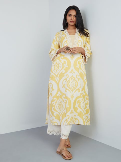 Utsa by Westside Yellow Printed A-Line Kurta Price in India