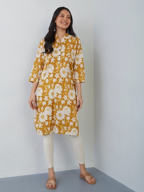 Utsa by Westside Ochre Floral-Patterned Straight Kurta Price in India