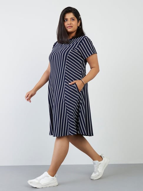 Gia Curves by Westside Navy Stripe-Patterned Dress Price in India