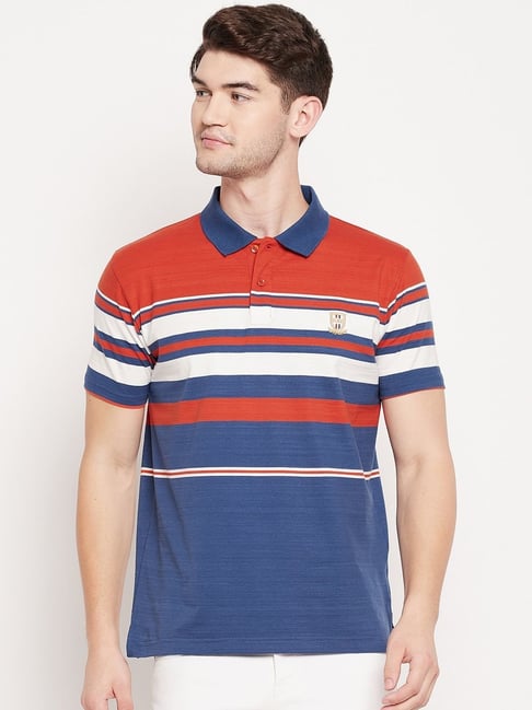 Duke Orange Navy Slim Fit Striped Polo T-Shirt