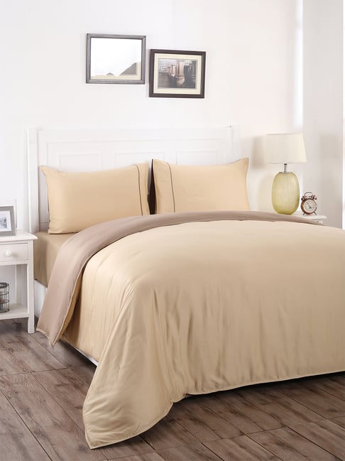 Maspar Colorart Viola Solid Beige 300 TC Cotton Queen Duvet Cover with 2 Pillow Case-picture-10