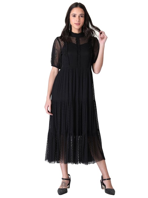 Shape Black Mesh Cup Detail Binding Midi Dress | PrettyLittleThing USA