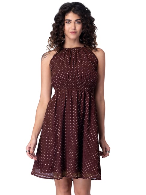 Buy Brown Cotton Solid One Shoulder Off Smocked Dress For Women by Ashico  Online at Aza Fashions.