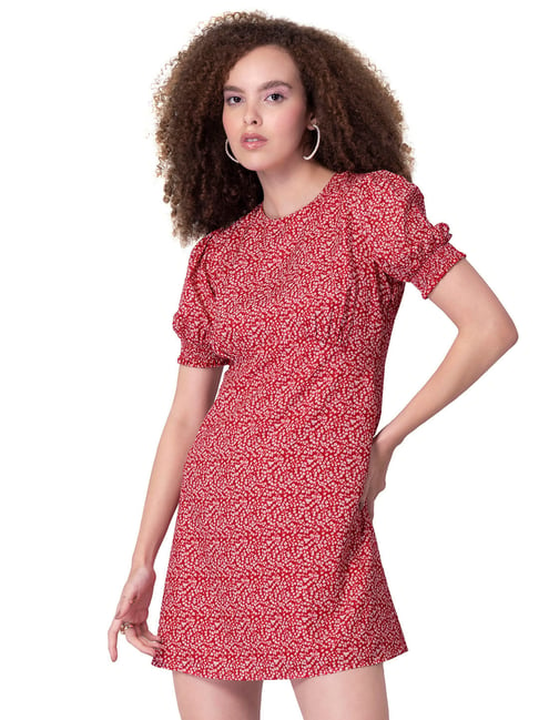 FabAlley Red Floral Skater Dress Price in India