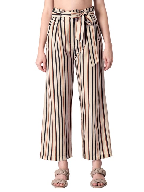Buy SASSAFRAS Womens Tapered Fit Striped Pants | Shoppers Stop