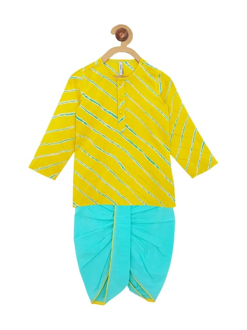 Campana Kids Yellow & Blue Cotton Striped Kurta Set-picture-24