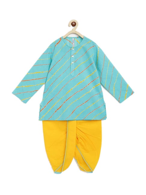Campana Kids Blue & Yellow Cotton Striped Kurta Set-picture-38