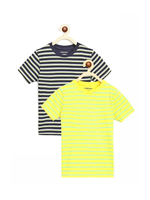 Campana Kids Yellow & Navy Cotton Striped T-Shirt-picture-11