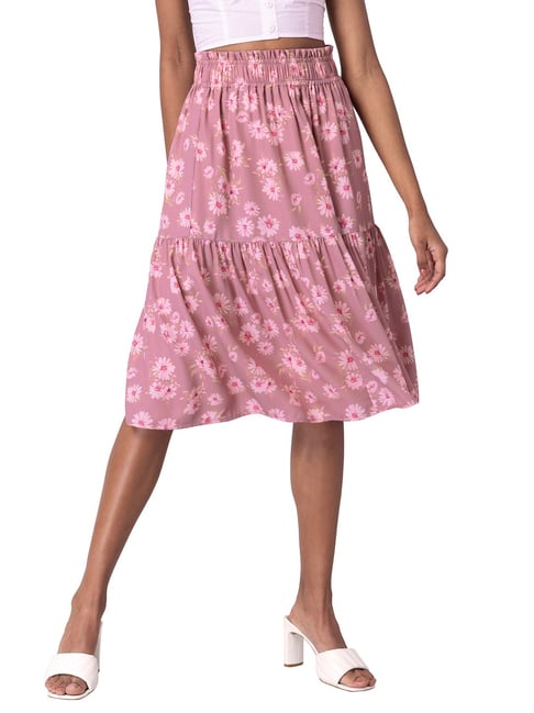 FabAlley Dusty Pink Floral Midi Skirt Price in India