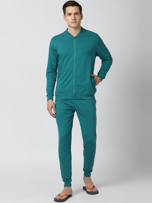 Peter England Green Cotton Regular Fit T-Shirt & Joggers