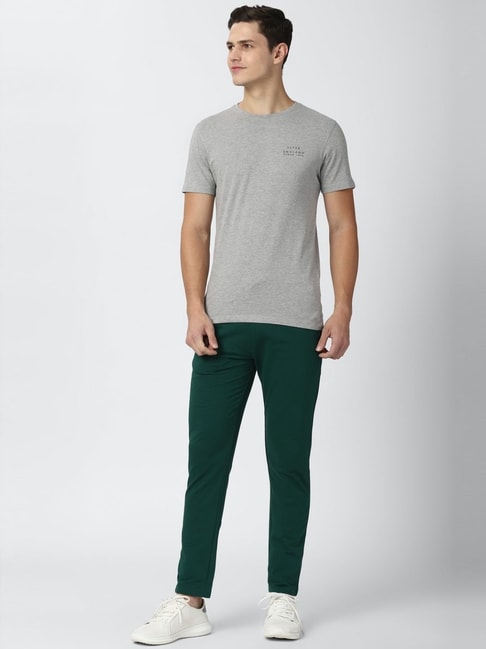 Peter England Grey Cotton Regular Fit Self Pattern T-Shirt & Joggers